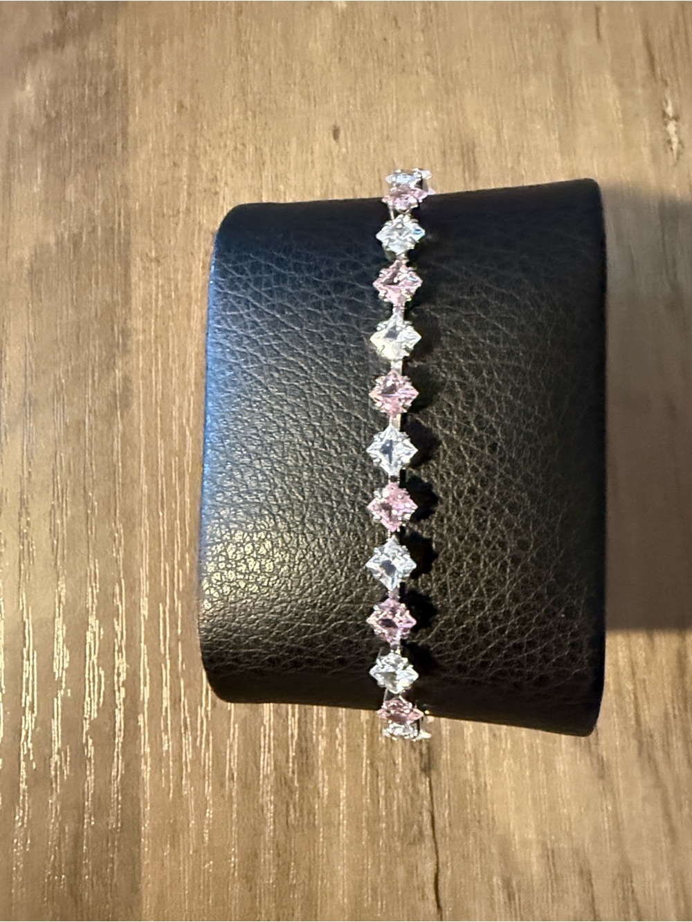 Silver Pink and White Crystal Tennis Bracelet